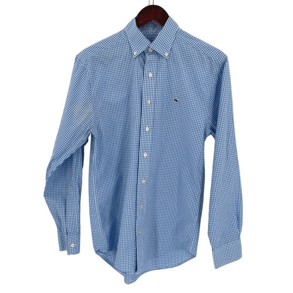 Men’s Vineyard Vines blue white checkered long sleeve Classic Fit shirt small